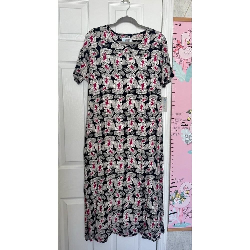 NWT Coral  Bay Leisure Medium Black White 100% Cotton Midi Sun Dress Pocked
